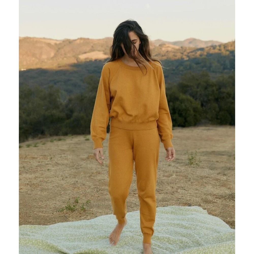 Christy Dawn mustard yellow knit jogger pants Size L cotton pullon